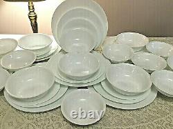 VINTAGE 40pcs Service for 8 Corelle WINTER FROST WHITE Dinnerware Plates Bowls