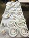 VINTAGE 63 PIECE Floral China Set White with Gold Trim Plates Bowls Cups Saucers