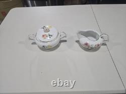 VINTAGE 63 PIECE Floral China Set White with Gold Trim Plates Bowls Cups Saucers