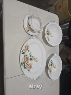 VINTAGE 63 PIECE Floral China Set White with Gold Trim Plates Bowls Cups Saucers