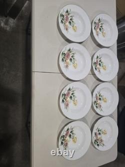VINTAGE 63 PIECE Floral China Set White with Gold Trim Plates Bowls Cups Saucers