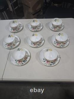 VINTAGE 63 PIECE Floral China Set White with Gold Trim Plates Bowls Cups Saucers