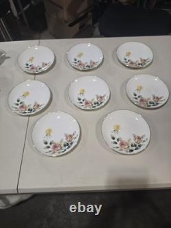 VINTAGE 63 PIECE Floral China Set White with Gold Trim Plates Bowls Cups Saucers