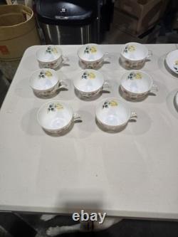 VINTAGE 63 PIECE Floral China Set White with Gold Trim Plates Bowls Cups Saucers