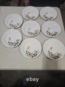 VINTAGE 63 PIECE Floral China Set White with Gold Trim Plates Bowls Cups Saucers