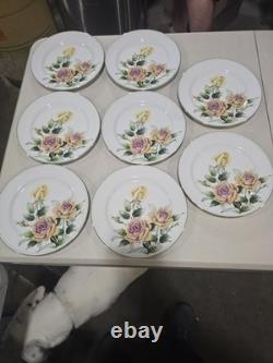 VINTAGE 63 PIECE Floral China Set White with Gold Trim Plates Bowls Cups Saucers