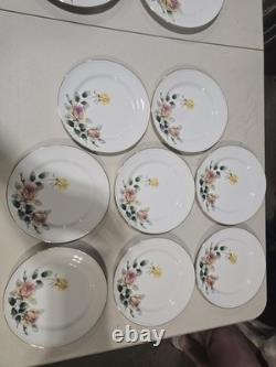 VINTAGE 63 PIECE Floral China Set White with Gold Trim Plates Bowls Cups Saucers VINTAGE 63 PIECE Floral China Set White with Gold Trim Plates Bowls Cups Saucers