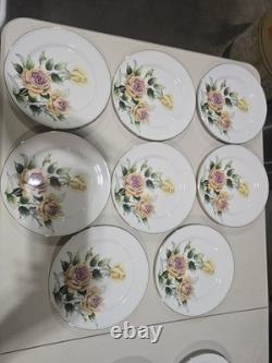 VINTAGE 63 PIECE Floral China Set White with Gold Trim Plates Bowls Cups Saucers