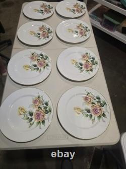VINTAGE 63 PIECE Floral China Set White with Gold Trim Plates Bowls Cups Saucers