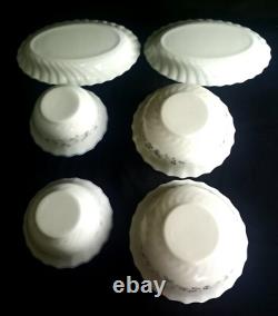 VINTAGE ARCOPAL VICTORIA FRANCE WHITE WithBLUE TRIM DINNER WARE SET 17 PIECES
