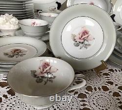 VINTAGE-HALSEY- Pattern DAMASK ROSE 402-JAPAN-Dinnerware Set-56 Pieces-CLASSY