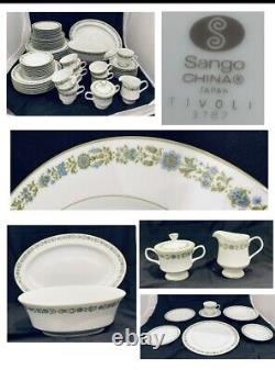 VINTAGE Sango Dinnerware Set Complete TIVOLI #3782 Blue Green Flowers 67-PC Set