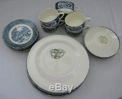 VTG Currier & Ives Blue and White china 24 pc dinnerware set for 6 Made in USA