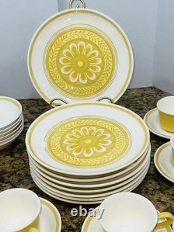 VTG Royal China Casablanca Cavalier Ironstone 37Pc Dinner Set Yellow White EC