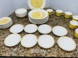 VTG Royal China Casablanca Cavalier Ironstone 37Pc Dinner Set Yellow White EC
