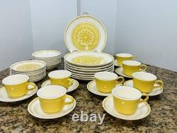 VTG Royal China Casablanca Cavalier Ironstone 37Pc Dinner Set Yellow White EC