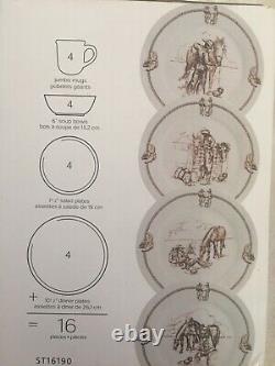 VTG TOTALLY TODAY Western Cowboy & Horse Dinnerware 16 Pieces Service for 4
