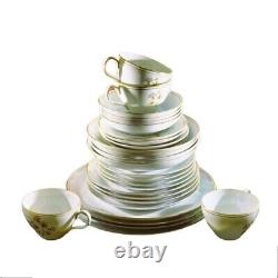 Valmont Dinnerware Set Setting for Four 28 Piece Goldea White Gold Trim Vintage