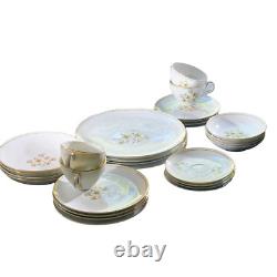 Valmont Dinnerware Set Setting for Four 28 Piece Goldea White Gold Trim Vintage