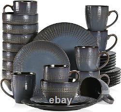 Vancasso GUTO Dark Grey Dinnerware Set Stoneware Tableware Plate Bowl Embossed