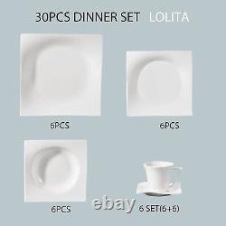 Vancasso Lolita 30 Pieces Dinnerware Set Cream White Glazed Porcelain Tableware