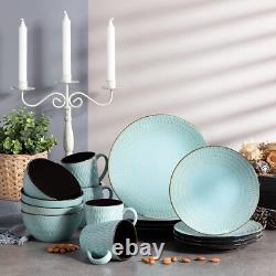 Vancasso PLUVO Embossed Dinnerware Set Stoneware 32 Pcs Dinner Service for 8