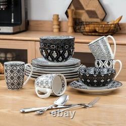 Vancasso, Series Haruka, 16 pieces Porcelain Dinnerware Set, Ivory Black White