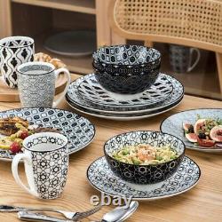 Vancasso, Series Haruka, 16 pieces Porcelain Dinnerware Set, Ivory Black White