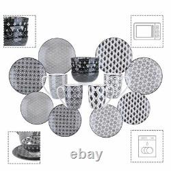 Vancasso, Series Haruka, 16 pieces Porcelain Dinnerware Set, Ivory Black White