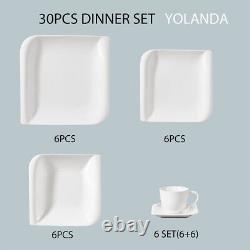 Vancasso Yolanda 30-Piece Dinnerware Set White Porcelain Tableware Dishes for 6