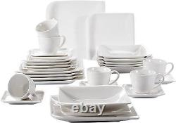 Vancasso Yolanda Porcelain Dinnerware Set White Dinner Service 30 Pcs Square