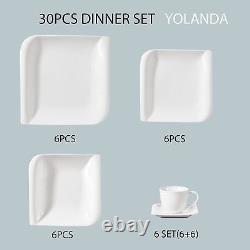 Vancasso Yolanda Porcelain Dinnerware Set White Dinner Service 30 Pcs Square