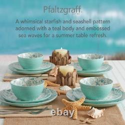 Venice 16-Piece Stoneware Dinnerware Set, Service for 4, Aqua and White Color