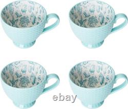 Venice 16-Piece Stoneware Dinnerware Set, Service for 4, Aqua and White Color