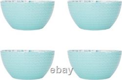 Venice 16-Piece Stoneware Dinnerware Set, Service for 4, Aqua and White Color