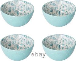 Venice 16-Piece Stoneware Dinnerware Set, Service for 4, Aqua and White Color