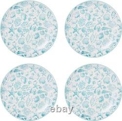 Venice 16-Piece Stoneware Dinnerware Set, Service for 4, Aqua and White Color