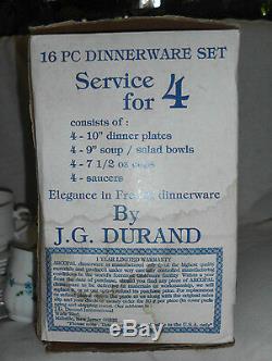 Veronica 16 Pc Dinnerware Vintage NIB Arcopal France J. G. Durand Forget Me Nots