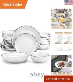 Versatile 24-Piece Modern White Dinnerware Set with Black Rim for All Occasions