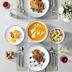 Versatile 24-Piece Modern White Dinnerware Set with Black Rim for All Occasions