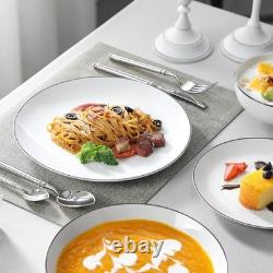 Versatile 24-Piece Modern White Dinnerware Set with Black Rim for All Occasions