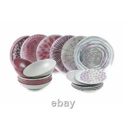 Villa d'Este Aurora 18 Piece Dinnerware Set Service for 6 Pink Grey and White