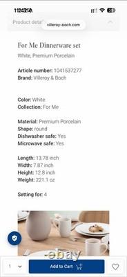 Villeroy & Boch For Me 12 Piece White Porcelain Round Dinner Set, Service for 4