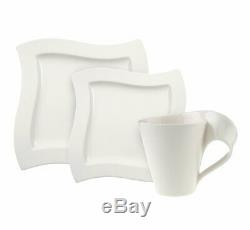 Villeroy & Boch New Wave 12-Pc White Square Dinnerware Set for 4 with Mug NEW