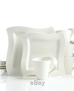Villeroy & Boch New Wave 12-Pc White Square Dinnerware Set for 4 with Mug NEW