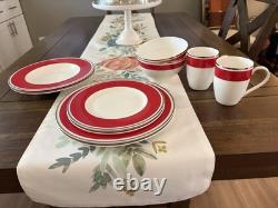 Villeroy & Boch Red & White Porcelain Dinner Set Plates Bowls Mugs 11 in