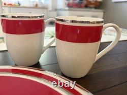 Villeroy & Boch Red & White Porcelain Dinner Set Plates Bowls Mugs 11 in
