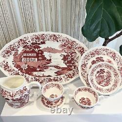 Vintage 178 Piece Nueva San Isidro Red & White China Dinnerware Serveware Set