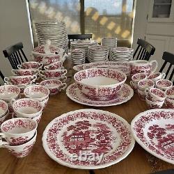 Vintage 178 Piece Nueva San Isidro Red & White China Dinnerware Serveware Set