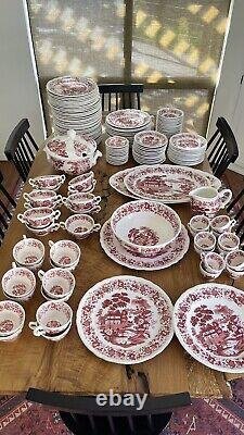 Vintage 178 Piece Nueva San Isidro Red & White China Dinnerware Serveware Set